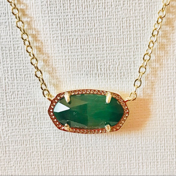 Kendra Scott Elisa Cat's Eye Emerald Green Pendant necklace Gold Plated - Picture 3 of 7